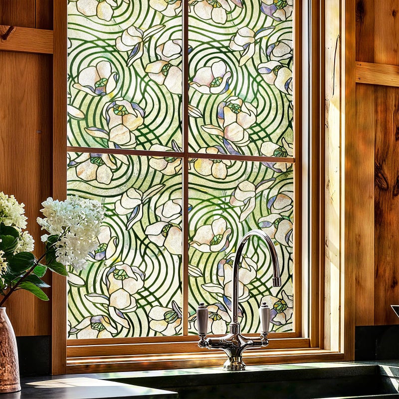ADD.HERES 3D Stained Glass Window Film, Decorative Window Privacy Film for Bathroom,Front Door,Home, Sun Blocking Heat Control,Static Cling,23.6inch x 35.4inch Dancing Plant - Image 1