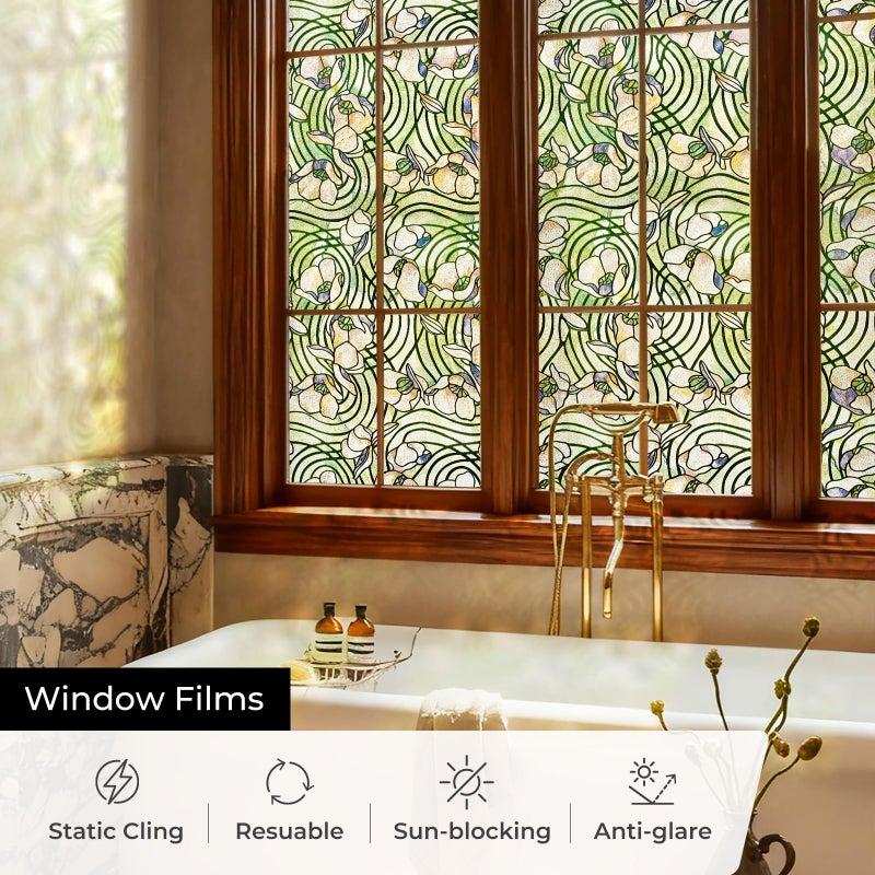 ADD.HERES 3D Stained Glass Window Film, Decorative Window Privacy Film for Bathroom,Front Door,Home, Sun Blocking Heat Control,Static Cling,23.6inch x 35.4inch Dancing Plant - Image 3