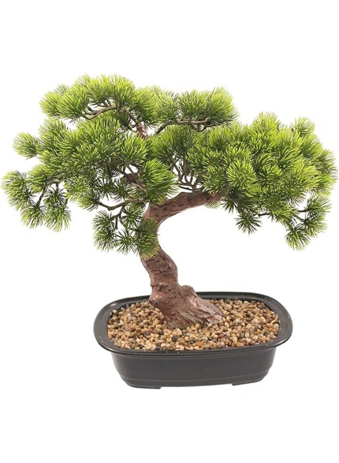 MARCOLO Artificial Bonsai Tree, Faux Pine, Green, in Black Pot with Decorative Gravel, Indoor Decor (40cm) - Image 1