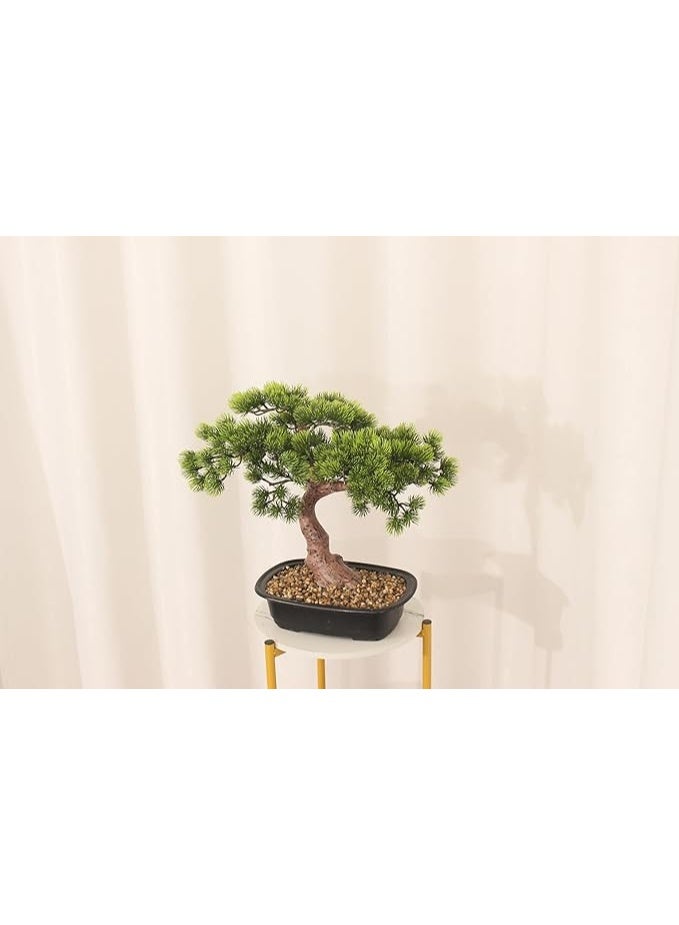 MARCOLO Artificial Bonsai Tree, Faux Pine, Green, in Black Pot with Decorative Gravel, Indoor Decor (40cm) - Image 2
