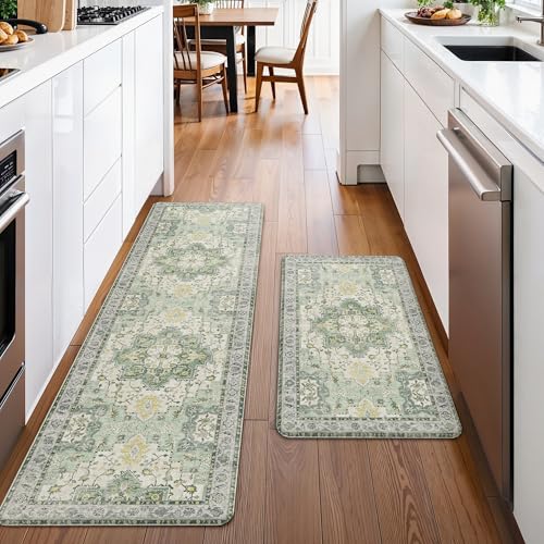 GENIMO Kitchen Mats for Floor 2PCs, Washable Anti Fatigue Mat for Cushioned, 17.3"x59"+17.3"x30", Waterproof Kitchen Rugs, Non Slip Comfort Standing Mat Rug for Home, Sink, Laundry, Light Green - Image 3