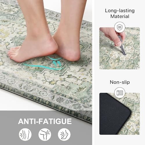GENIMO Kitchen Mats for Floor 2PCs, Washable Anti Fatigue Mat for Cushioned, 17.3"x59"+17.3"x30", Waterproof Kitchen Rugs, Non Slip Comfort Standing Mat Rug for Home, Sink, Laundry, Light Green - Image 4