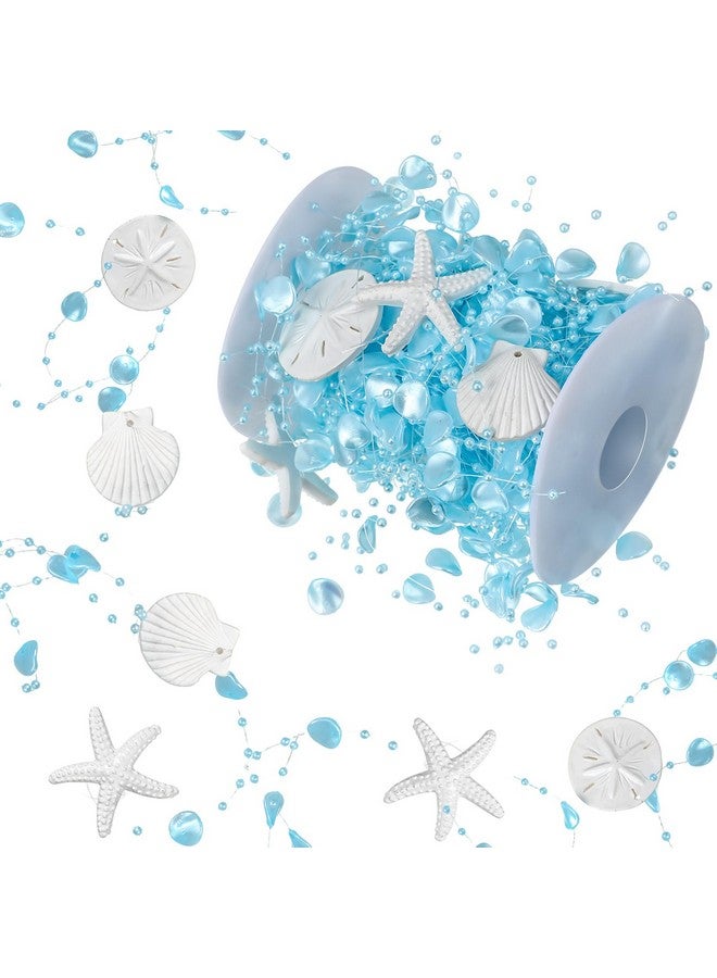 Yinder Christmas 32.8 ft Shell Starfish Garland Ocean Themed Garland Coastal Beaded Beach Garland for Home Christmas Tree Curtains Mantle Fireplace Mantel Summer Wedding Party Supply (Light Blue) - Image 1