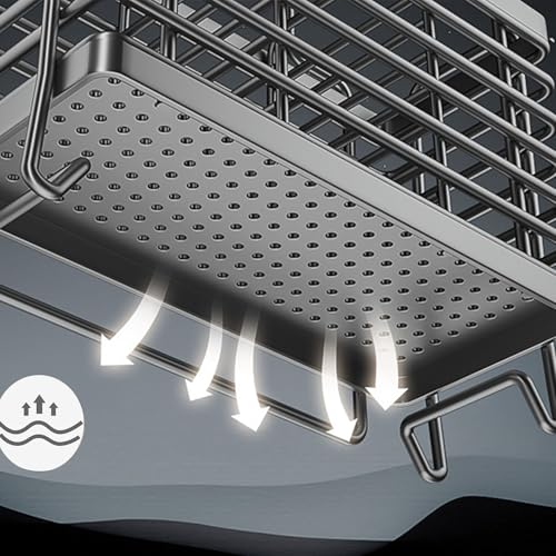 RAKSONIC Utensil Holder,Dish Drainer for Kitchen Counter, 3 Compartments Stainless Steel Utensil Drying Rack, Kitchen Utensils Holder with Towel Bar,Own Drain Tray(Gray) - Image 4