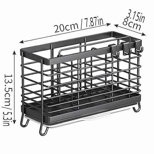 RAKSONIC Utensil Holder,Dish Drainer for Kitchen Counter, 3 Compartments Stainless Steel Utensil Drying Rack, Kitchen Utensils Holder with Towel Bar,Own Drain Tray(Gray) - Image 5