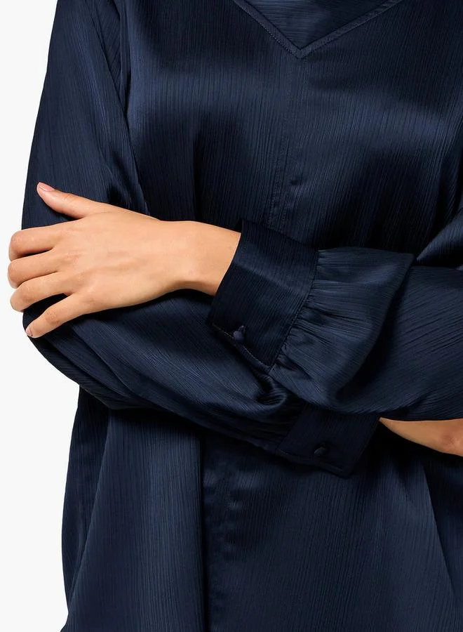 ايكونيك Iconic Satin Cowl Neck Top with Long Sleeves