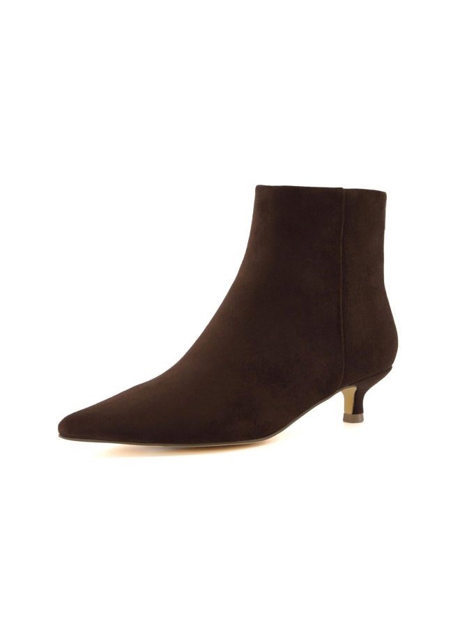 CUSHIONAIRE Women's Kitten Heel Bootie +Memory Foam, Wide Widths Available, Chocolate Microsuede 7 - Image 1