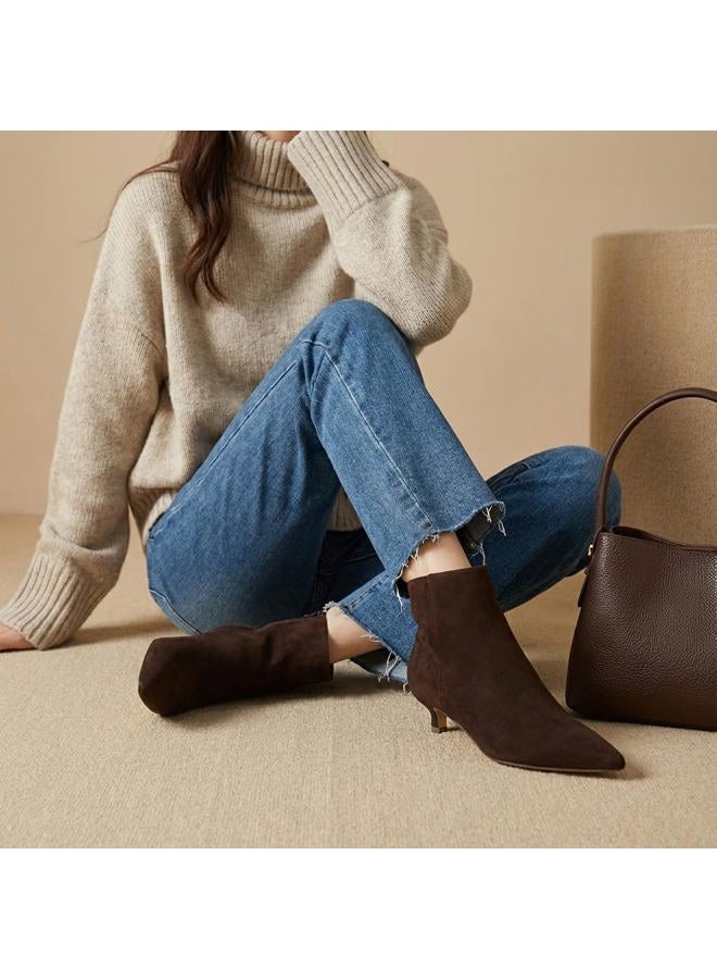 CUSHIONAIRE Women's Kitten Heel Bootie +Memory Foam, Wide Widths Available, Chocolate Microsuede 7 - Image 2