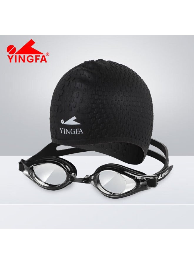 Yingfa Swimming Goggles, Anti-fog, Waterproof, High-definition, Large Frame, Non-binding, For Men And Women, Long Hair, Silicone Swim Cap, Swimming Goggles Set, Black - Image 2