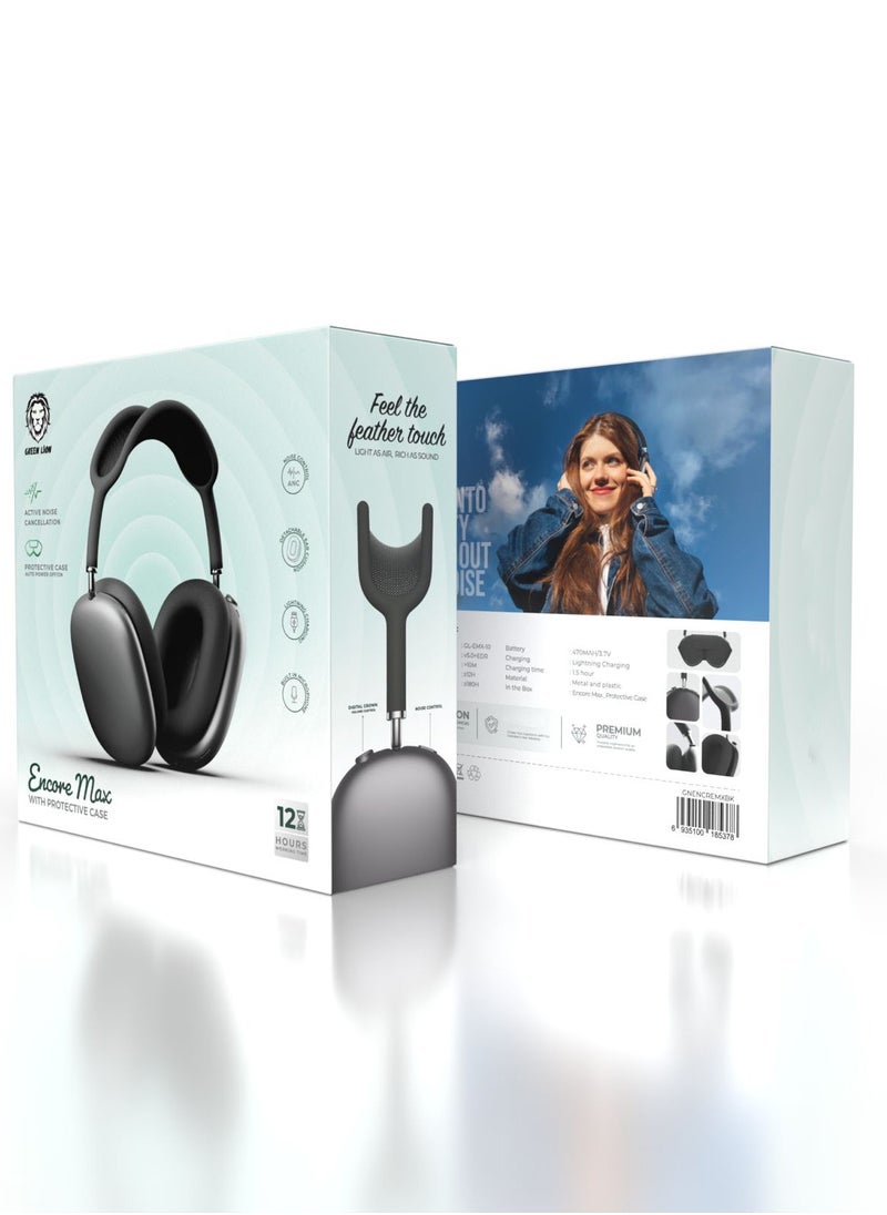 GREEN LION - Encore Max Headphone with ANC and Protective case / Active Noise Cancellation / 12H Playtime / Detachable Ear Cushion / 180H Standby Time / Auto Power On/Off - Black - Image 1