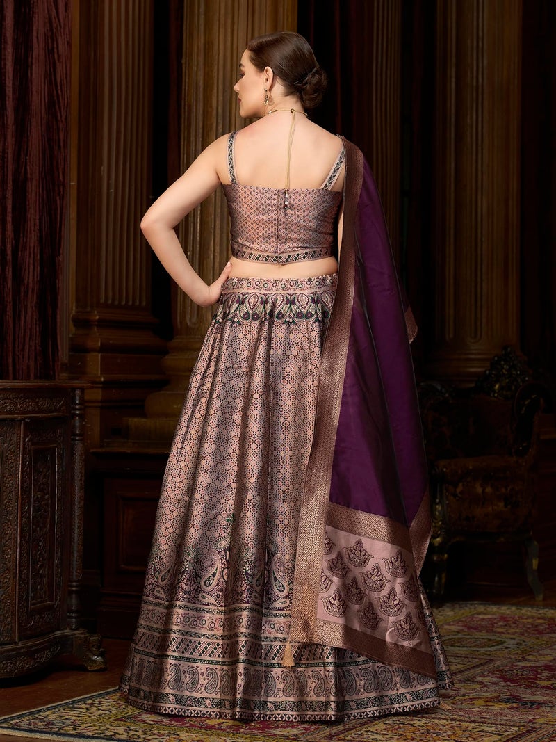 PURVAJA Women's Kanjiwaram Semi-Stitched Lehenga choli (Saaya-Rose_Free Size) - Image 3