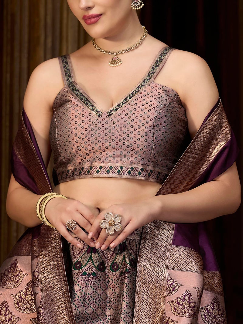 PURVAJA Women's Kanjiwaram Semi-Stitched Lehenga choli (Saaya-Rose_Free Size) - Image 5