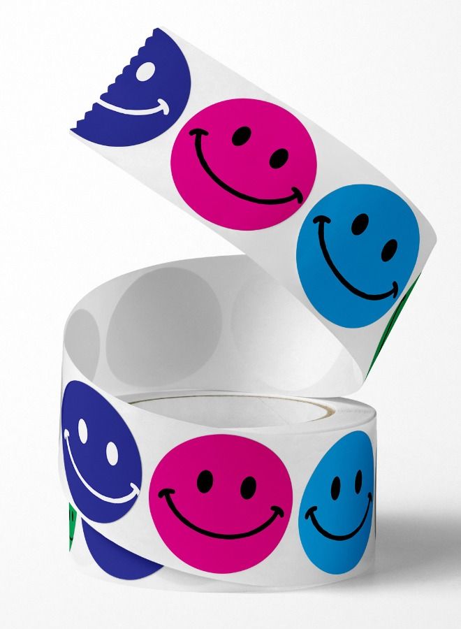 500-Piece Smile Face Stickers Roll, Reward Stickers for Teachers Kids, Happy Face Rewards Stickers Circle Dots Stick Labels, Water Bottles, School, Home Etc, Party Supplies Stickers Roll - Image 3