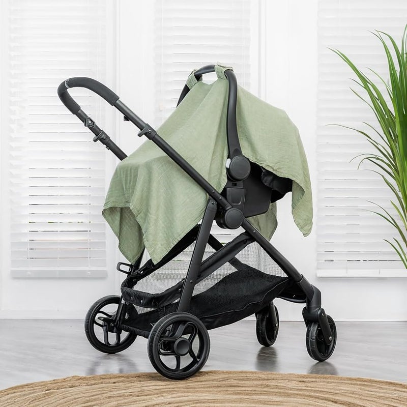 Comfy Cubs Muslin Cotton Baby Car Seat Cover, Universal Fit Carseat Canopy Covers for Babies, Girls and Boys (Sage) - Image 2