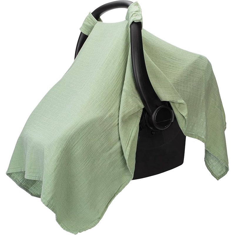 Comfy Cubs Muslin Cotton Baby Car Seat Cover, Universal Fit Carseat Canopy Covers for Babies, Girls and Boys (Sage) - Image 1