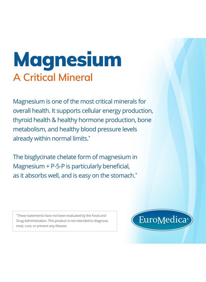 Euromedica - Magnesium + P5P 60 Capsules Bioactive Vitamin B6 With Magnesium & Zinc Heart Health Energy Metabolism Mood Nongmo Vegan Kosher 60 Servings - Image 1