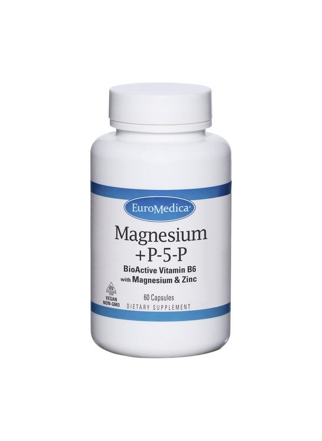 Euromedica - Magnesium + P5P 60 Capsules Bioactive Vitamin B6 With Magnesium & Zinc Heart Health Energy Metabolism Mood Nongmo Vegan Kosher 60 Servings - Image 1