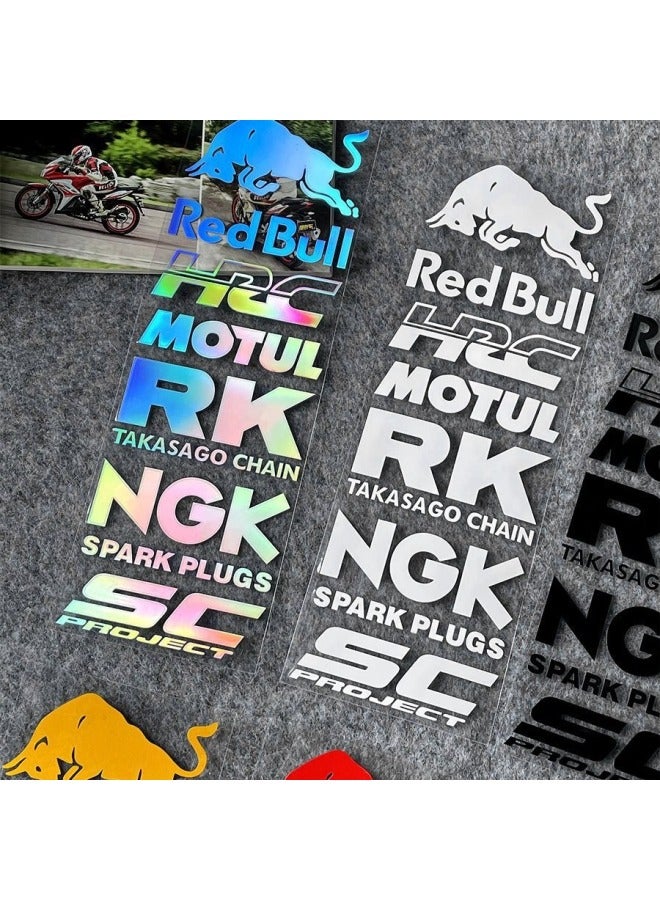 Motorcycle Reflective Sticker Helmet Decal Sponsor Electric Car Decal Creative Personality Scratch Sticker Waterproof Sun Protection-Color:E Type Reflective Red Bull-Size:Default Items  - Image 5