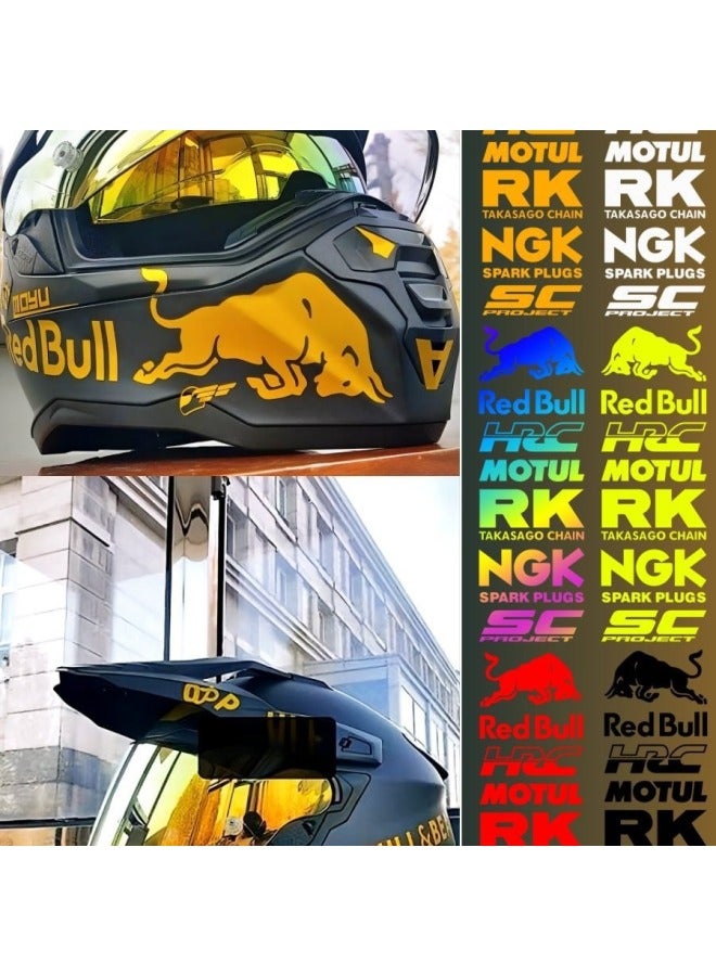 Motorcycle Reflective Sticker Helmet Decal Sponsor Electric Car Decal Creative Personality Scratch Sticker Waterproof Sun Protection-Color:E Type Reflective Red Bull-Size:Default Items  - Image 2