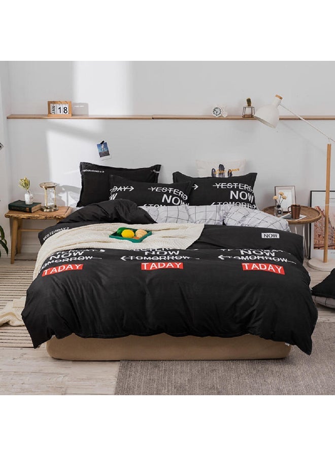 NIBEMINENT 4-Piece Queen Size Luxurious Cotton And Soft Microfiber Comforter Set (1 Duvet/Quilt Cover, 1 Flat Sheet, 2 Pillowcases) Black  - Image 1