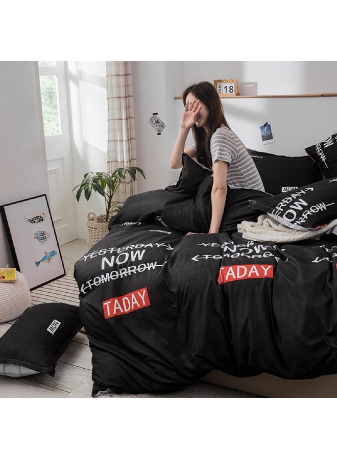 NIBEMINENT 4-Piece Queen Size Luxurious Cotton And Soft Microfiber Comforter Set (1 Duvet/Quilt Cover, 1 Flat Sheet, 2 Pillowcases) Black  - Image 2