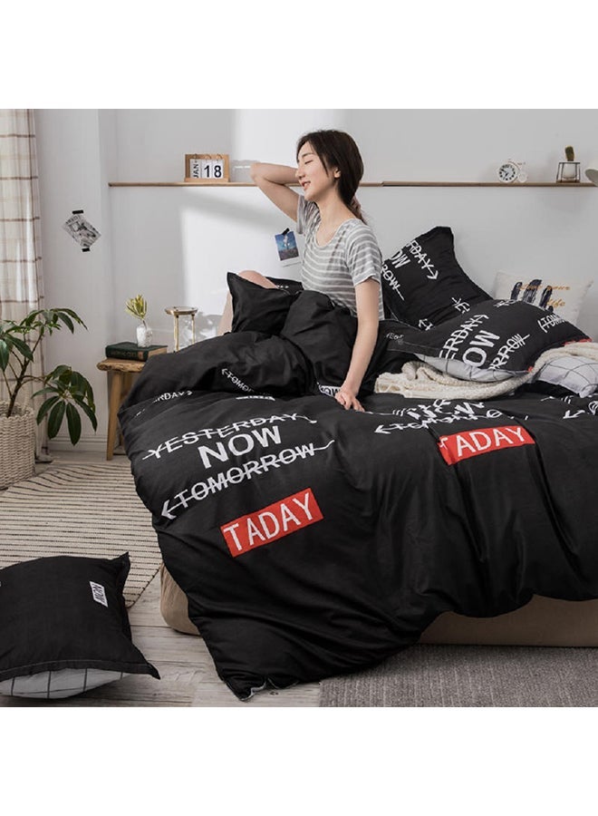 NIBEMINENT 4-Piece Queen Size Luxurious Cotton And Soft Microfiber Comforter Set (1 Duvet/Quilt Cover, 1 Flat Sheet, 2 Pillowcases) Black  - Image 4