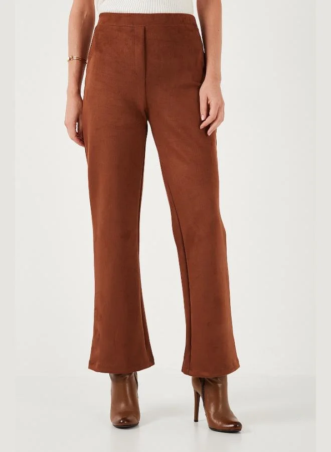 ليلا بنطلون نسائي واسع الساق من جلد السويد عالي الخصر من ليلى