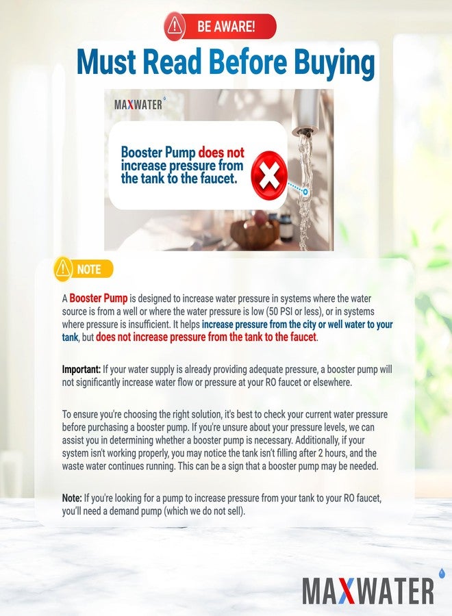 Max Water مضخة معززة لنظام التناضح العكسي لحوض السمك بقدرة 50 جالونًا في اليوم + صمام عائم إلكتروني، وصلتان - كوع 1/4 بوصة قطر خارجي × 3/8 بوصة قياس داخلي - Image 4