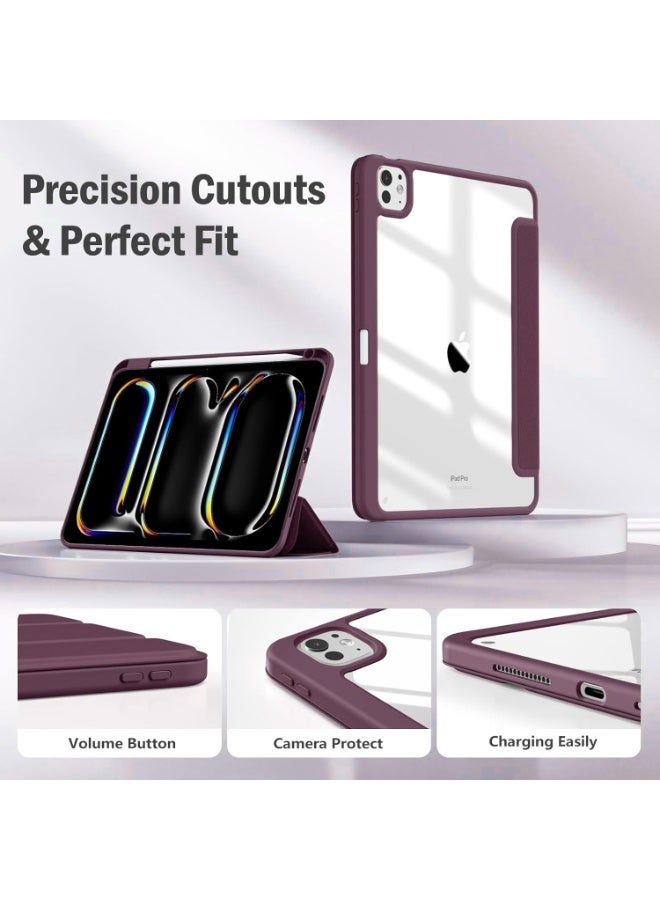Case for  with Pen Holder, Shockproof Smart Case Cover with Transparent Back Shell Protective Case For iPad Pro 11 inch M4 2024 (Wine Red) - Image 3