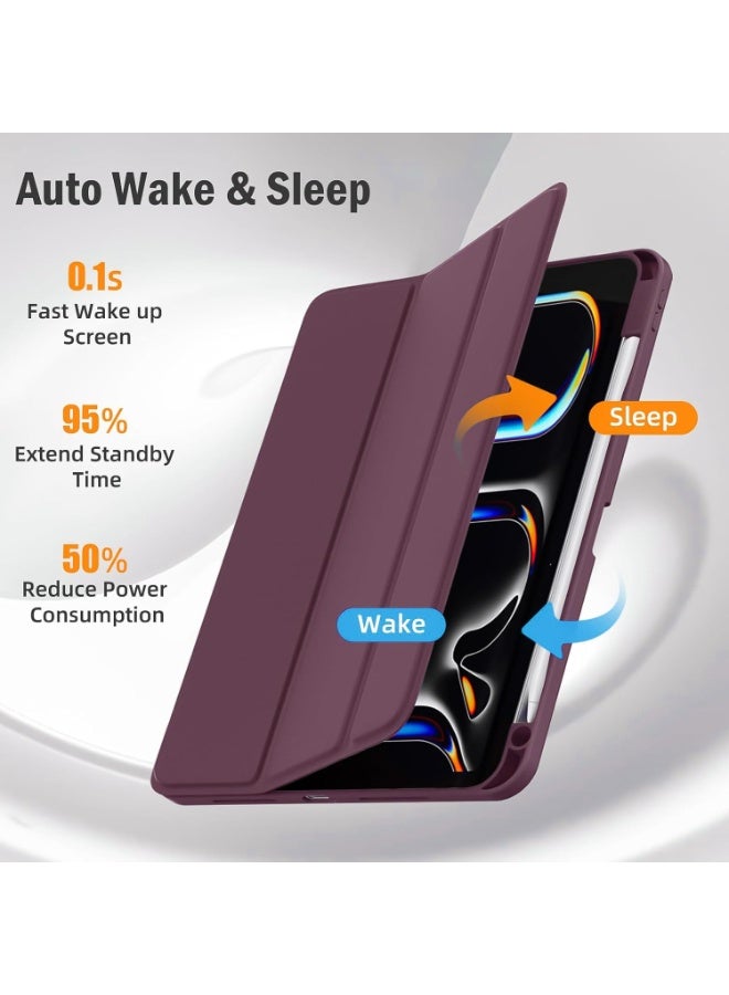 Case for  with Pen Holder, Shockproof Smart Case Cover with Transparent Back Shell Protective Case For iPad Pro 11 inch M4 2024 (Wine Red) - Image 4