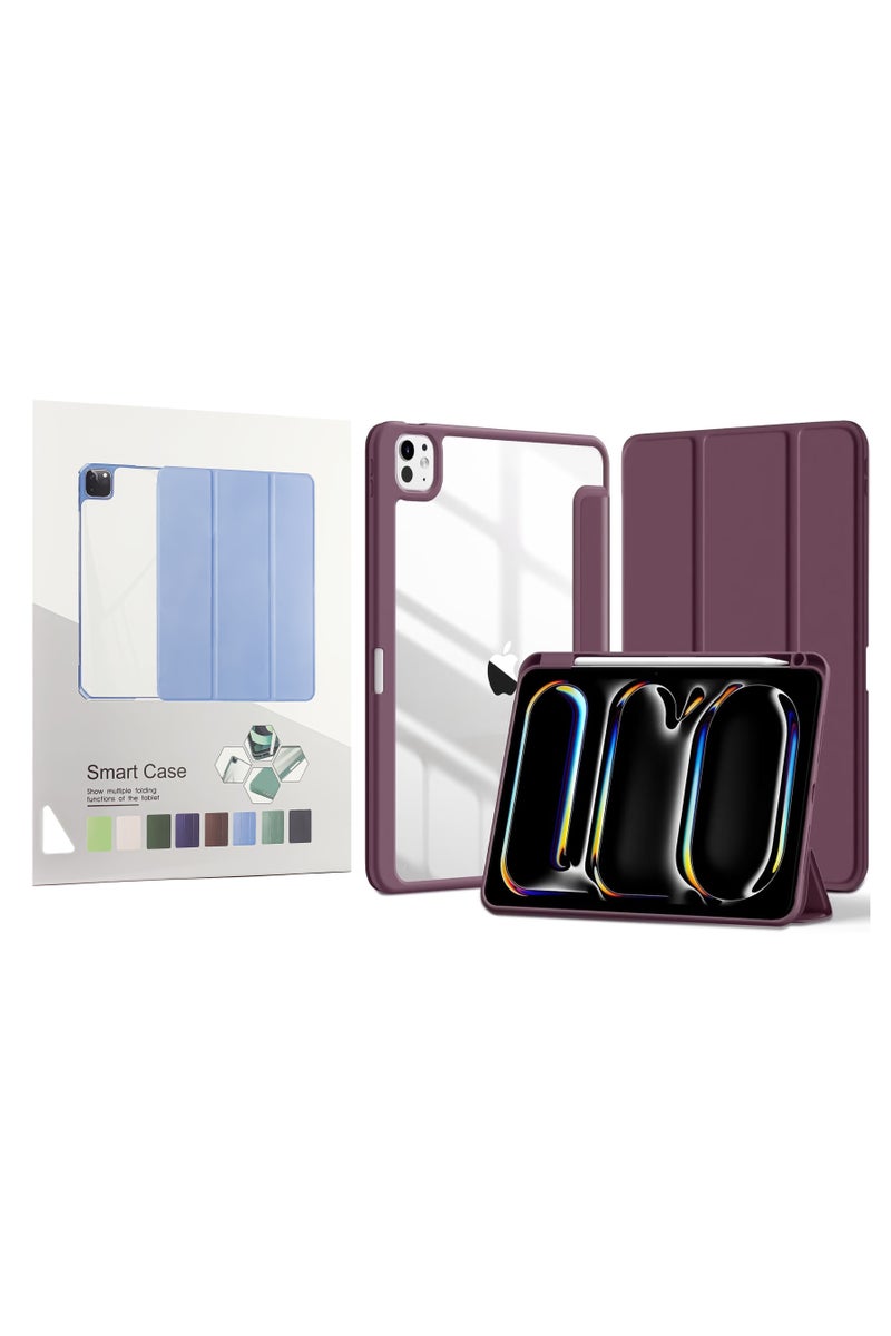 Case for  with Pen Holder, Shockproof Smart Case Cover with Transparent Back Shell Protective Case For iPad Pro 11 inch M4 2024 (Wine Red) - Image 1