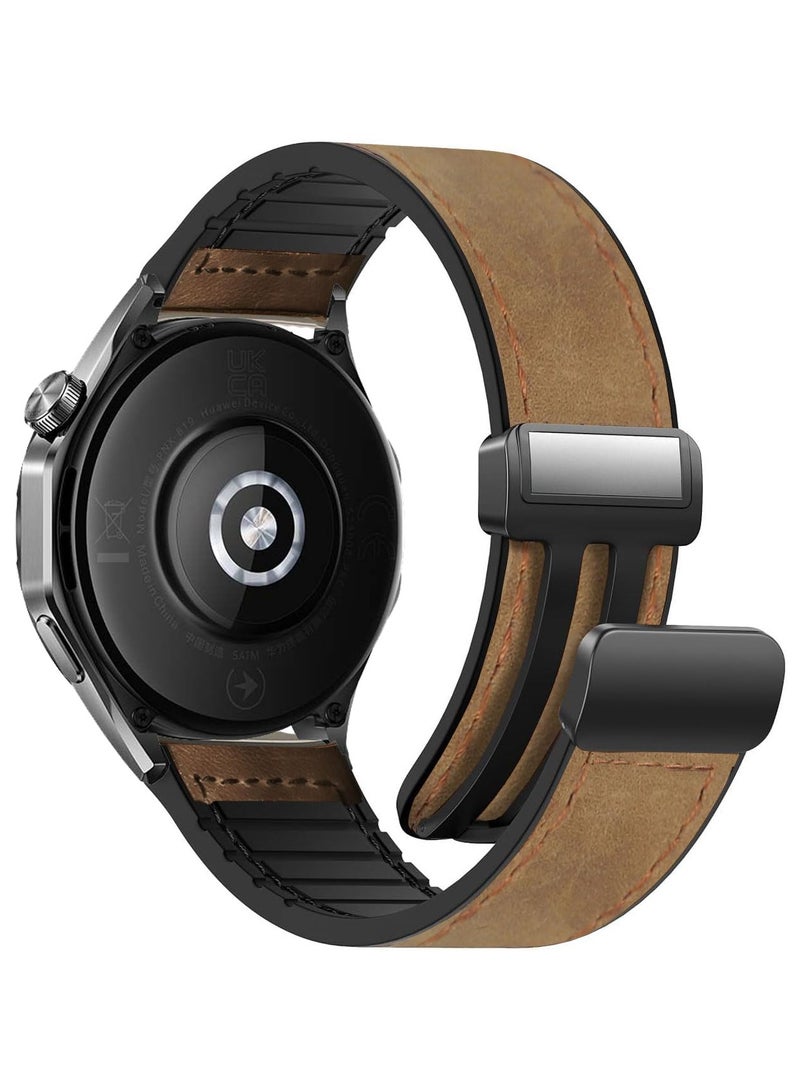 20mm Leather Strap Compatible with Galaxy Watch 7/6/6 Classic/5/5 Pro/4/4 Classic/3/Gear S2, Replacement Strap for HUAWEI Watch 2/ GT2 42mm/GT3 42mm,Brown - Image 1