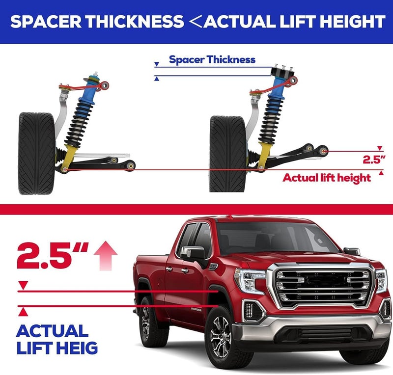 KSP PERFORMANCE KSP 2.5”Sierra Lift Kits, 2.5in Front Leveling Lift Spacers Compatible with Chevrolet Silverado 1500 GMC Sierra 1500 2007-2026, Aluminum Suspension Level Lift Kit Raise The Truck 2.5inch in The Front - Image 4