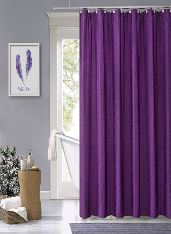Central Park Purple Shower Curtains Gathered Stripe Seersucker Puckered Ruffle Decorative Pattern for Modern Elegant Bathroom Spa Hotel with Buttonholes 70"x72", Not Waterproof，Aubergine - Image 2