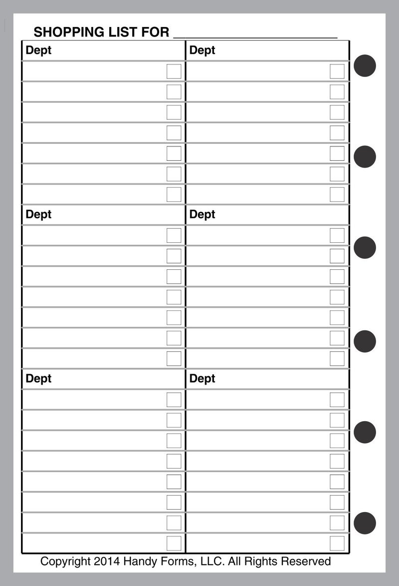 Pocket Size Shopping List, Sized and Punched for Pocket Notebook (3.25" x 4.75")