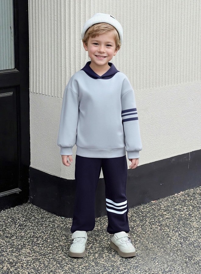 Perdeca Toddler Boy Outfits 3T 4T Color Blocking Hooded Sweatshirts Pants Set Fall Winter Boy Toddler Clothes - Image 2