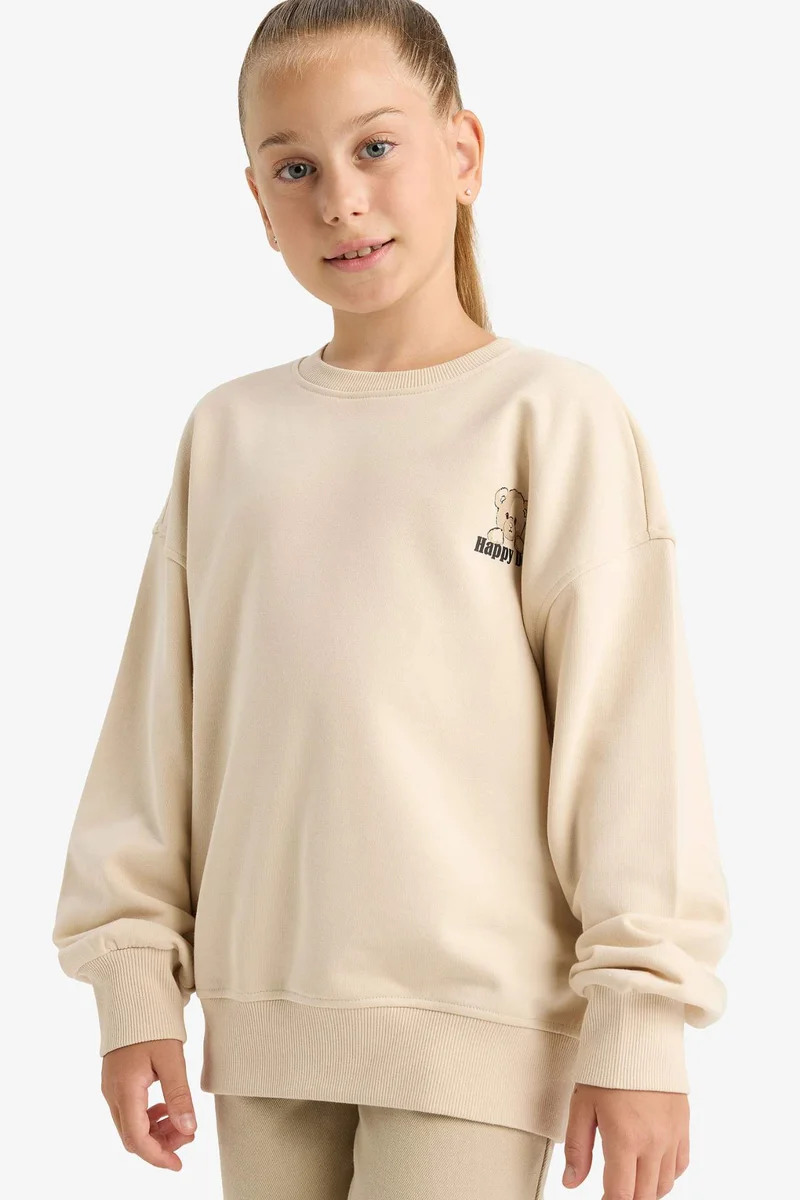 ديفاكتو Girl Oversize Crew Neck Printed Sweatshirt