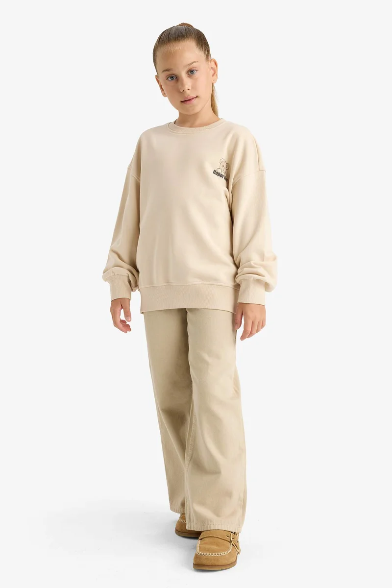 ديفاكتو Girl Oversize Crew Neck Printed Sweatshirt