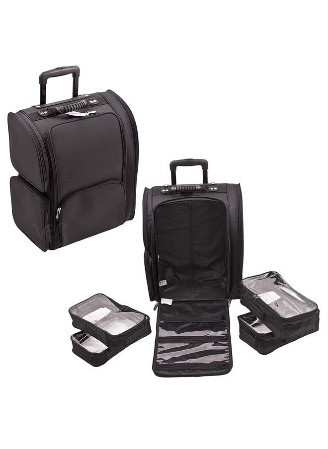 Ver Beauty Soft Sided Professional Nylon Cosmetic Organizer for Makeup Artist Tools, With 4 Clear Waterproof Pouches, Black Nylon  - Image 1
