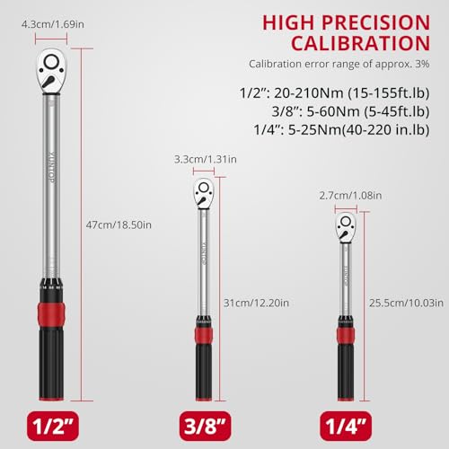 XUNTOP Torque Wrench 14 38 12 inch 3 PCS Drive Click Torque Wrench for 40220 inlb 545ftlb 15155ftlb 72 Tooth Dual Direction Adjustable Ratchet Wrench for BicycleMotoCar Maintenance - Image 3