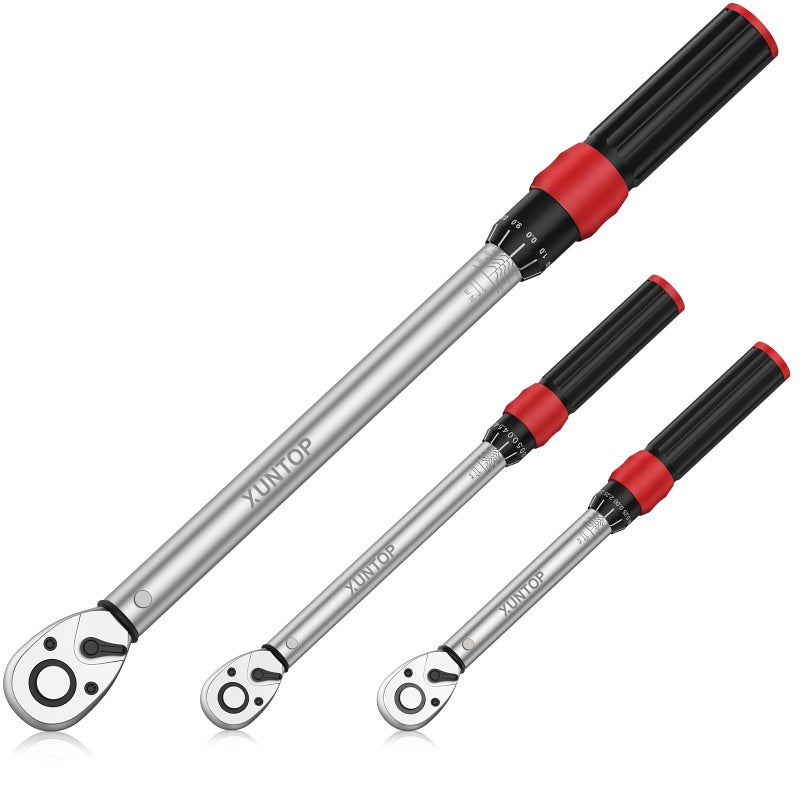 XUNTOP Torque Wrench 14 38 12 inch 3 PCS Drive Click Torque Wrench for 40220 inlb 545ftlb 15155ftlb 72 Tooth Dual Direction Adjustable Ratchet Wrench for BicycleMotoCar Maintenance - Image 2