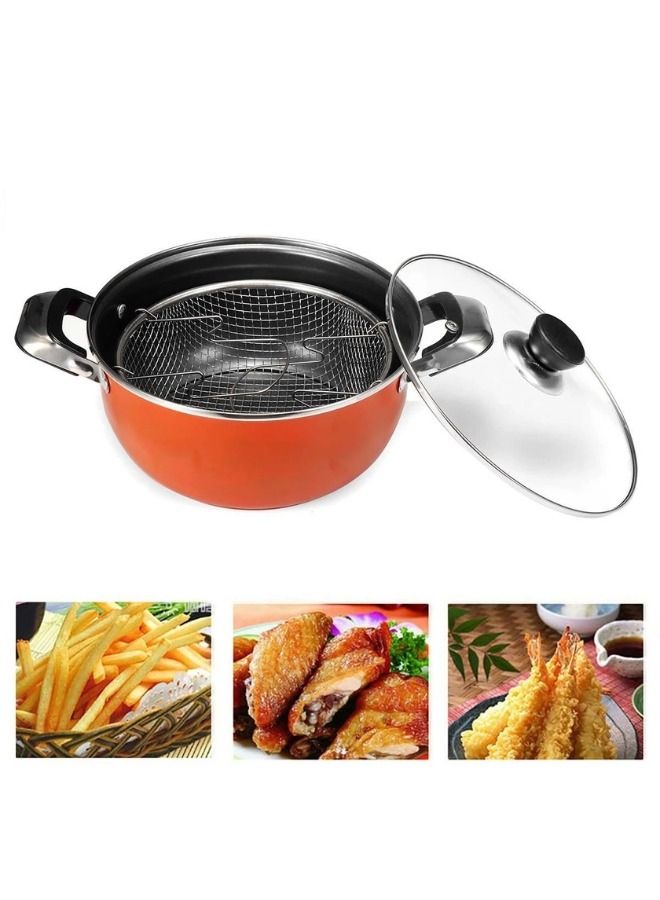 مقلاة منزلية من الفولاذ المقاوم للصدأ مقاس 28 سم غير لاصقة مع سلة - Image 3