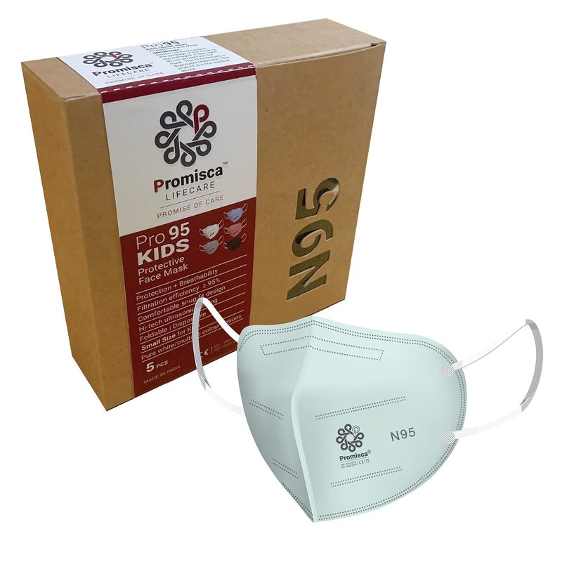 PROMISCA قناع N95 للأطفال (عبوة من 10+2) بأسلوب حلقة الأذن قناع وجه واقي مع ترشيح 5 طبقات مع طبقات قطن حقيقية من Melt Blown و Hot Air (عبوة من 10+2، أخضر باهت) - Image 1