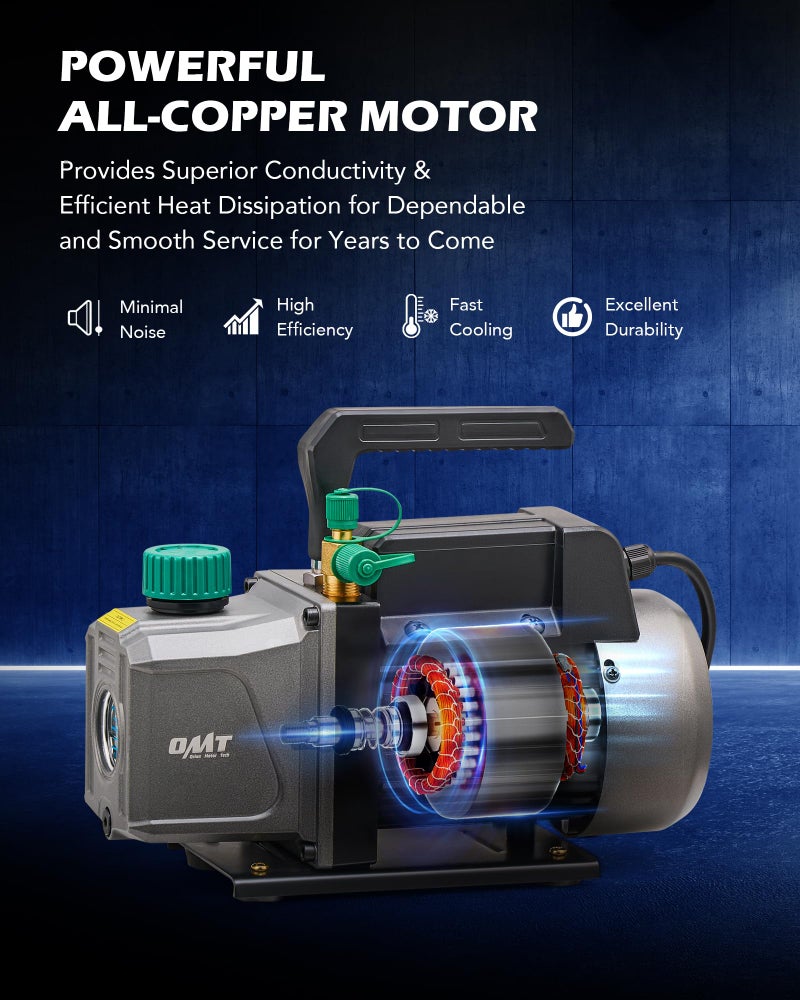 Orion Motor Tech مجموعة مضخة فراغ ومقياس أورايون موتور تك، 1/3 حصان 4.5 قدم مكعب في الدقيقة، مجموعة مقياس مضخة فراغ مع كاشف تسرب و4 خراطيم وإكسسوارات لـ R134a R22 R410a، مجموعة مضخة فراغ للتكييف في أنظمة السيارات - Image 5
