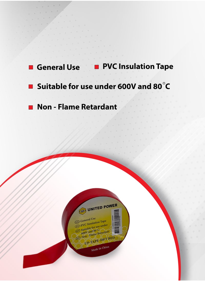 UNITED POWER PVC Electrical Tape - Insulating & Waterproof (10-Pack, Red) - 18mm x 20m - High-Quality Adhesive for Electrical Wiring, Repairs & DIY Projects  - Image 2