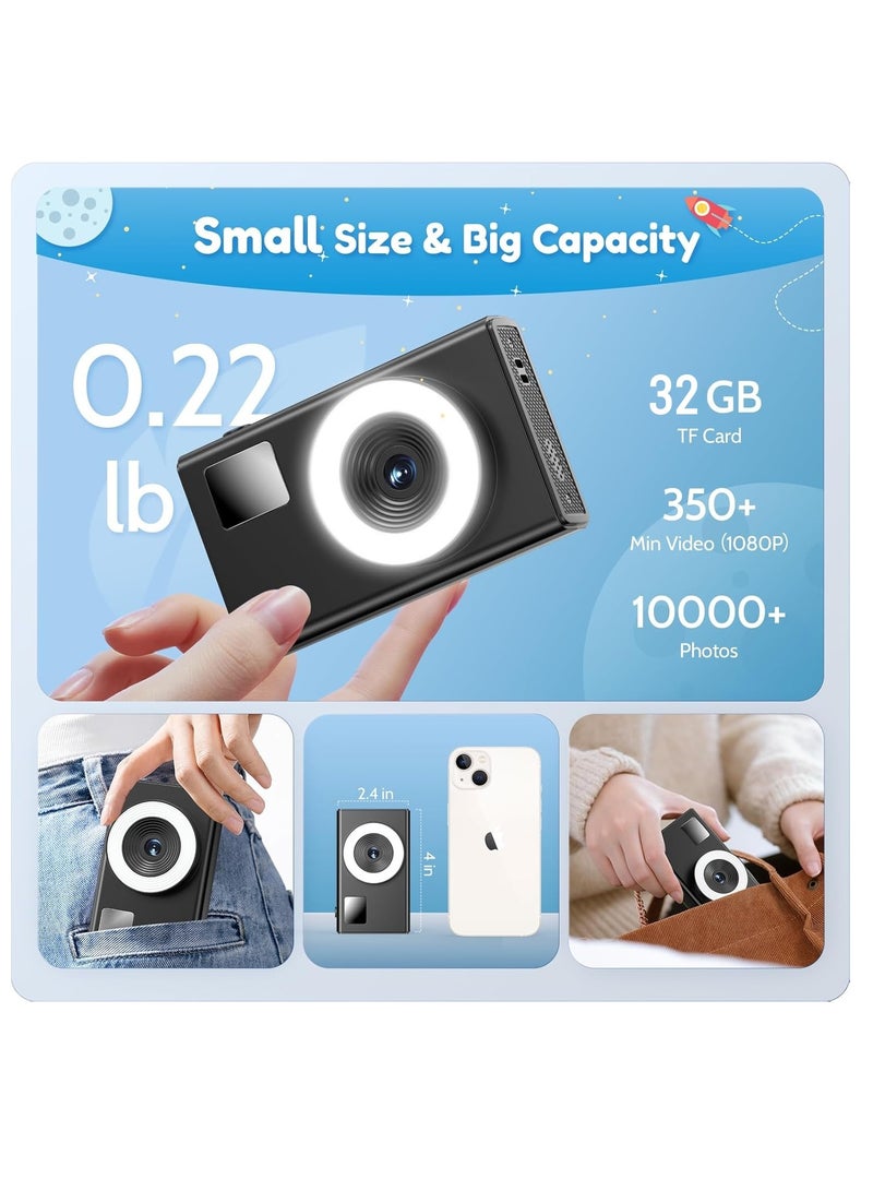Digital Camera for Kids Fill Light, 1080P FHD Camera, Vintage Camera, Retro Digital Camera CCD for Teens Boys Girls Seniors Student Children, 32GB SD Card,16X Zoom - Image 5