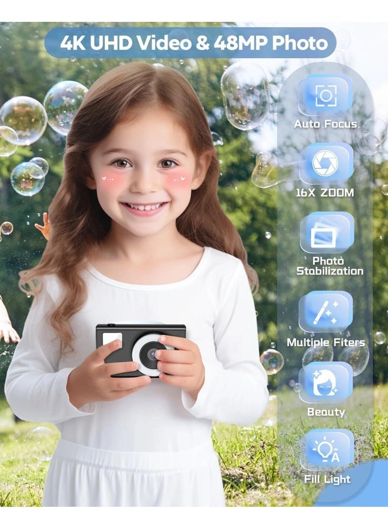 Kids Digital Camera, 48MP 4K UHD Retro Vintage Camera with Fill Light, 16X Zoom Anti-Shake, 2.8" LCD Screen, Rechargeable with 32GB SD Card, Best Gift for Children Boys Girls Age 5-15 - Image 2