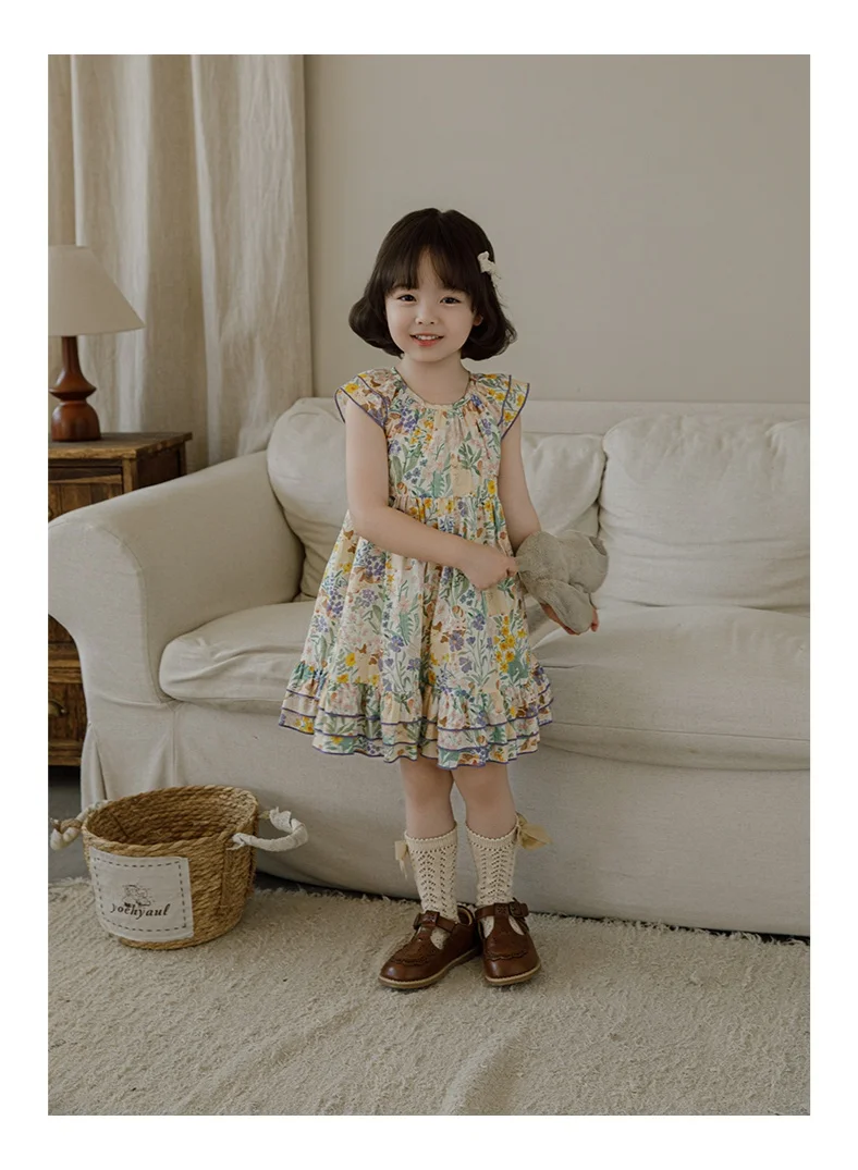 Yoehyaul Girls Floral Tiered Ruffle Dress – Sleeveless Printed A-Line Dress with Layered Ruffle Hem for Girls