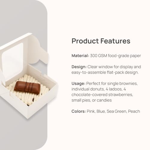 mudrit Bakery Box with Window, Pack of 20, for Brownie, Donut, Ladoos, Chocolates, Macarons, Size 3.25x3.25x2 inches (White) - Image 4
