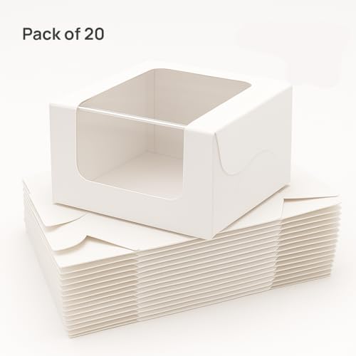 mudrit Bakery Box with Window, Pack of 20, for Brownie, Donut, Ladoos, Chocolates, Macarons, Size 3.25x3.25x2 inches (White) - Image 3